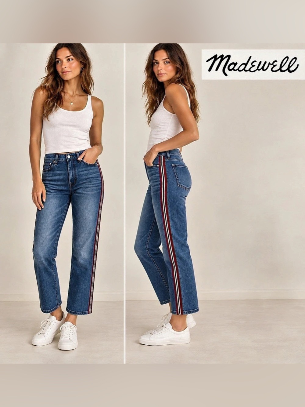 Madewell Stovepipe Side Stripe Jeans Size 30 High Rise Cropped Straight Leg